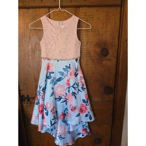 RARE EDITIONS Girls Pink Lace Floral High-Low Party Dress Blue Rose Size 6X
